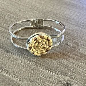 Silver and Tan Woven Cuff Bracelet